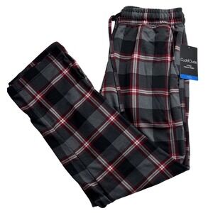 Cuddl Duds Mens Pajama Pants Medium Red‎ Grey Black Plaid French Terry "Read"